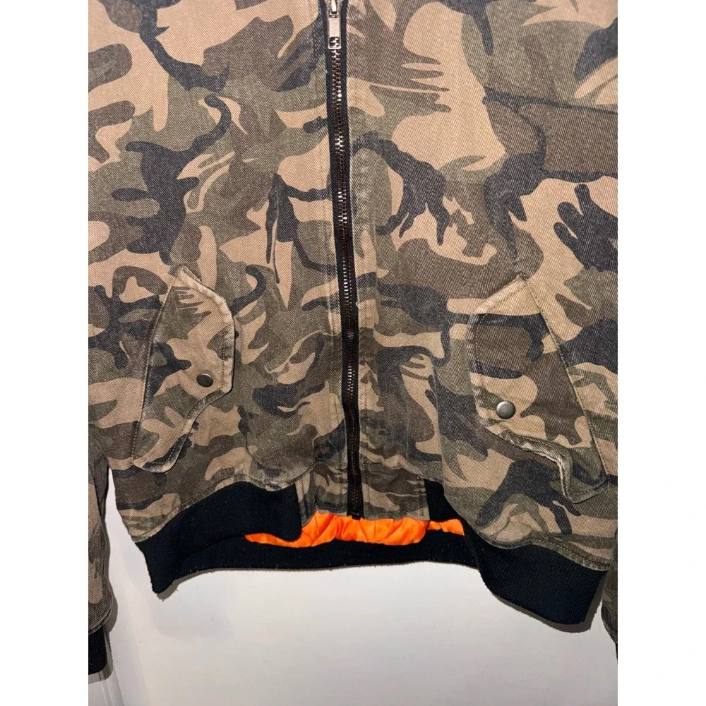 Forever 21 Men Camouflage Bomber Jacket Hooded Orange Lined Size‎ L